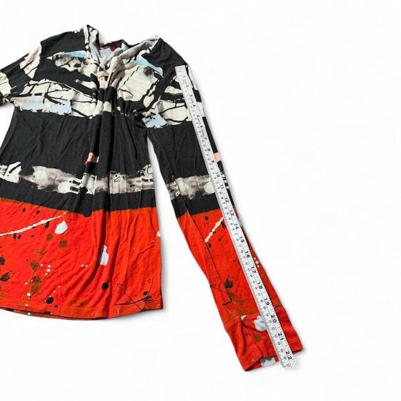 Aventures des Toiles Top Women 44 Red Black Abstract Art Splatter Long Sleeve