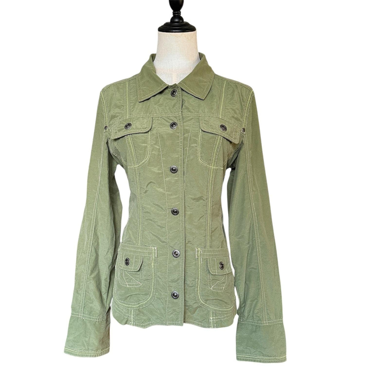 Point Zero Utility Jacket Women M Green Contrast Stitch Y2K Gorpcore 00s Nicole