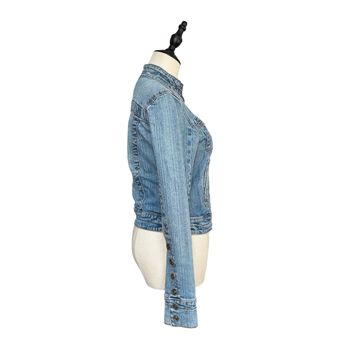 Fixx Denim Jacket Women Small Blue Light Wash Excellent Y2K Mock Neck Cropped