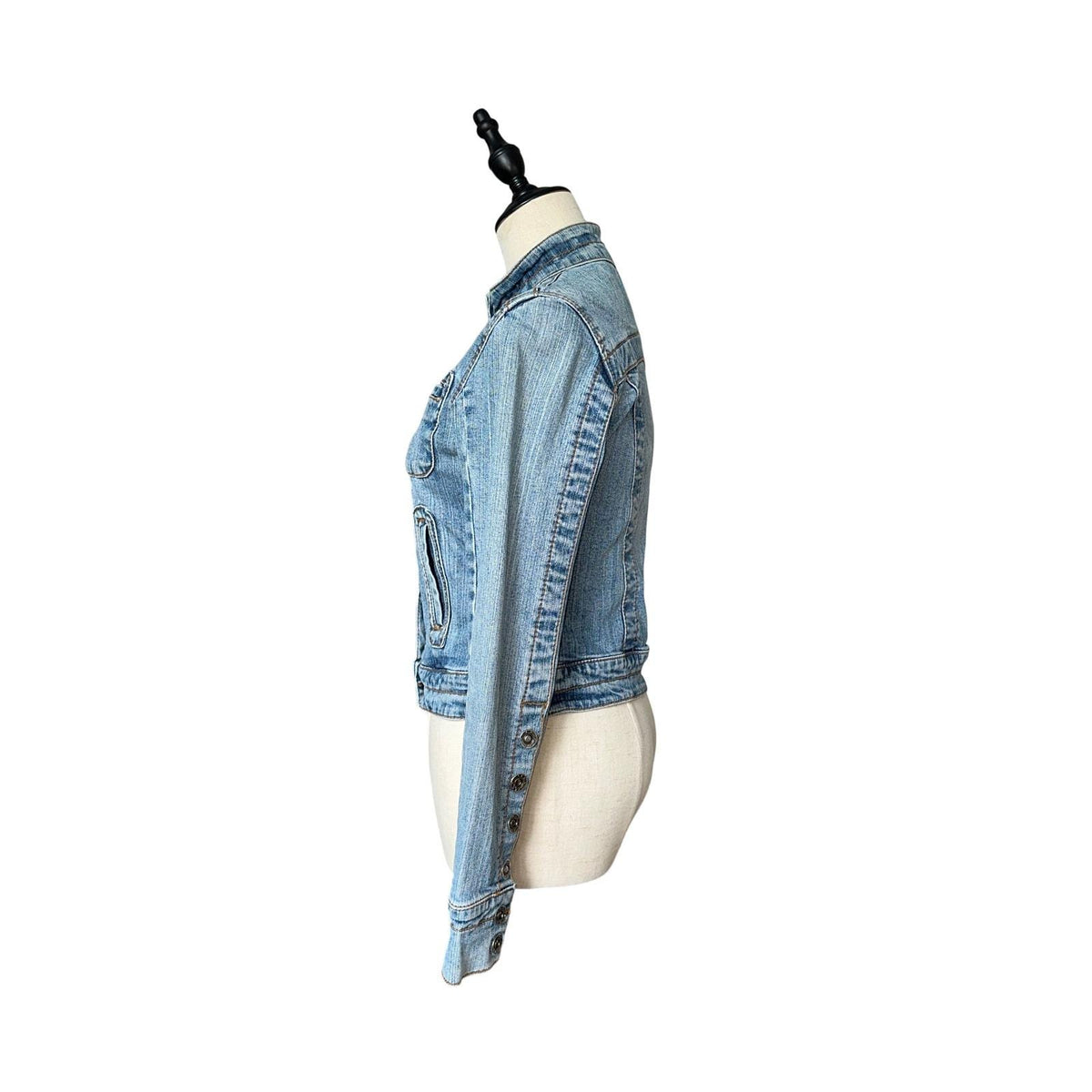 Fixx Denim Jacket Women Small Blue Light Wash Excellent Y2K Mock Neck Cropped
