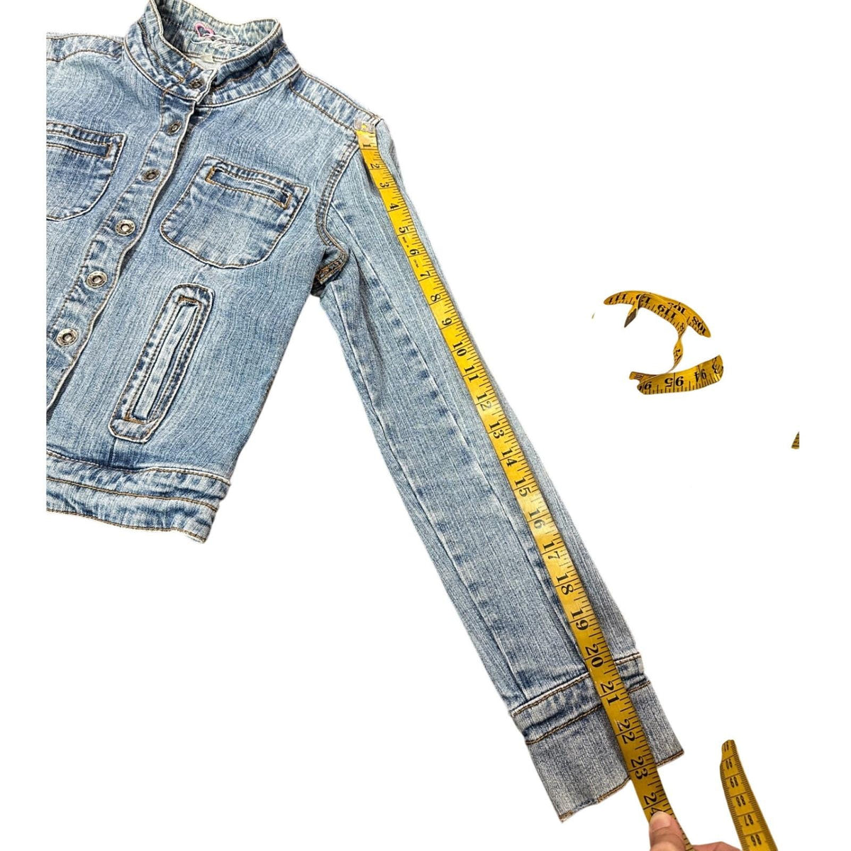 Fixx Denim Jacket Women Small Blue Light Wash Excellent Y2K Mock Neck Cropped