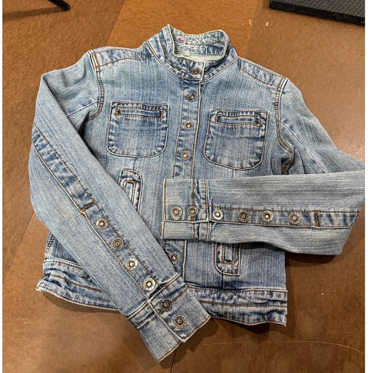 Fixx Denim Jacket Women Small Blue Light Wash Excellent Y2K Mock Neck Cropped