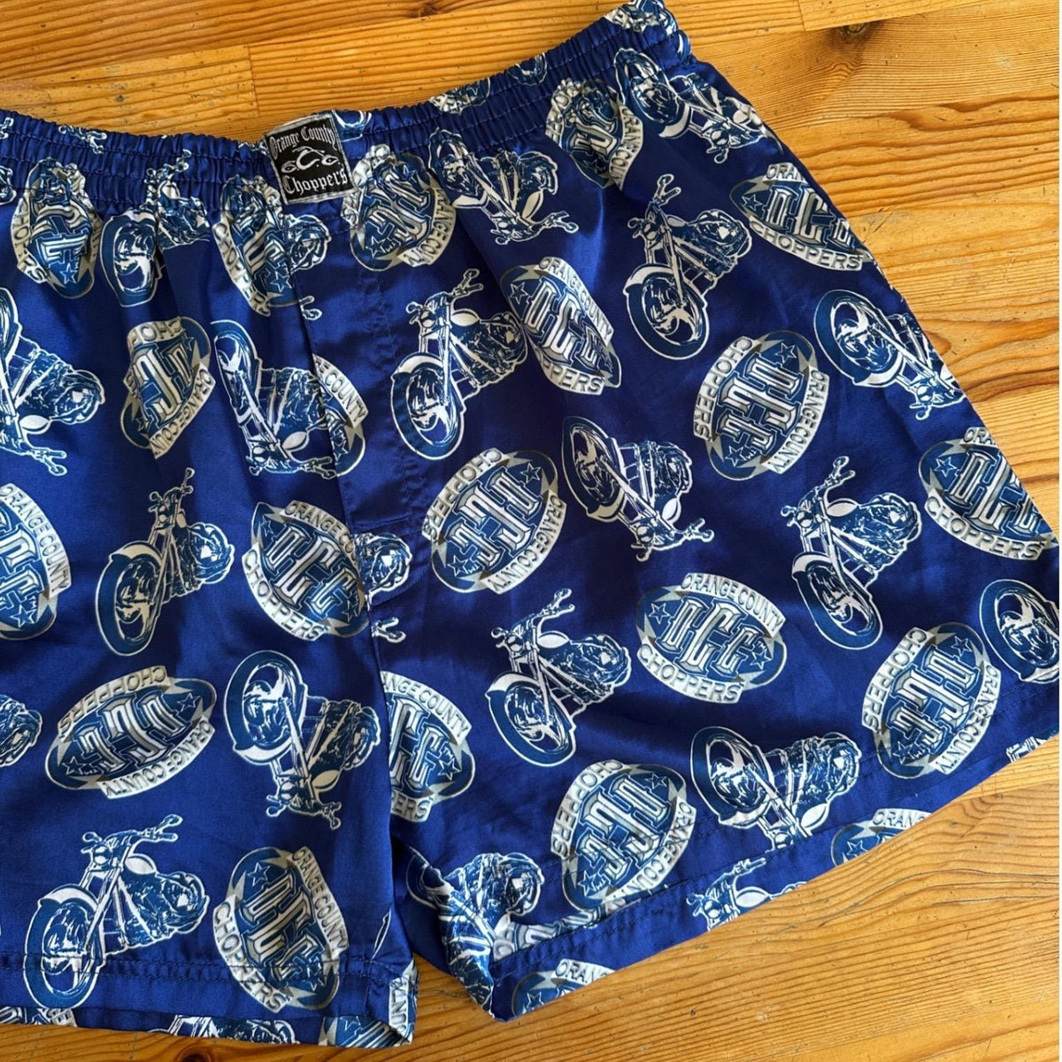 Orange County Choppers Boxer Shorts Men M Blue Motorcycle Print Y2K 00s OCC