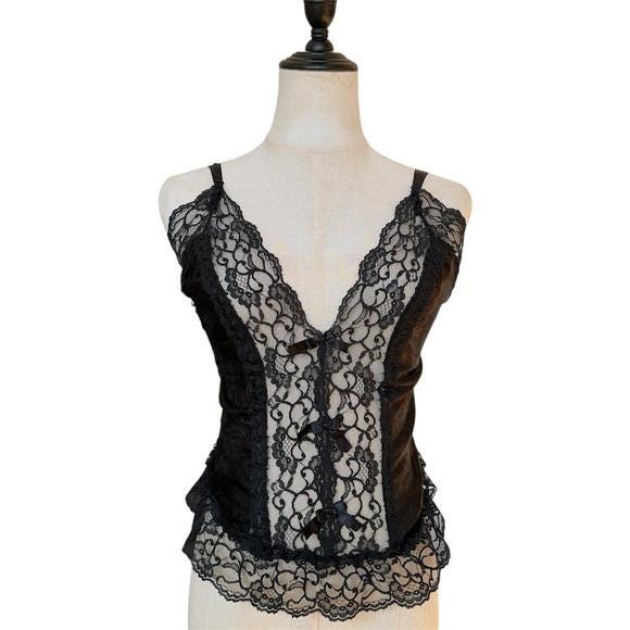Unbranded Lace Camisole Women S Black Excellent Bows Y2K Coquette Bustier Top