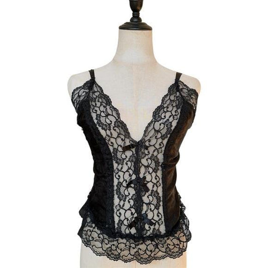 Unbranded Lace Camisole Women S Black Excellent Bows Y2K Coquette Bustier Top
