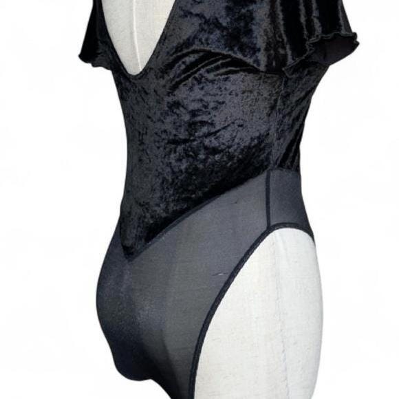 Fantasy Lingerie Bodysuit Women Medium Black Excellent Lace Velvet Goth Y2K 90s