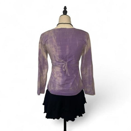 Caprice de Fille Top Teen 16 Purple Tie Dye Embroidered Y2K Boho Long Sleeve