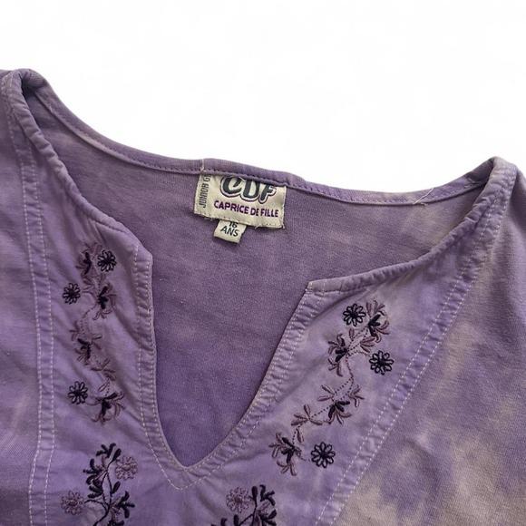 Caprice de Fille Top Teen 16 Purple Tie Dye Embroidered Y2K Boho Long Sleeve