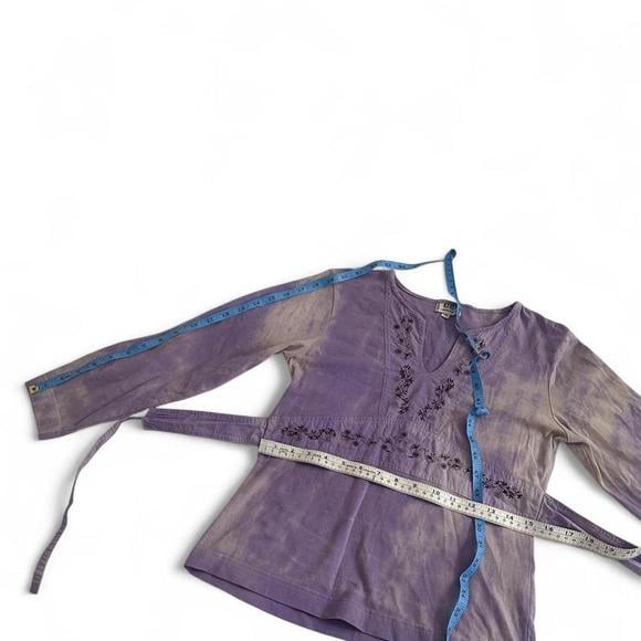 Caprice de Fille Top Teen 16 Purple Tie Dye Embroidered Y2K Boho Long Sleeve