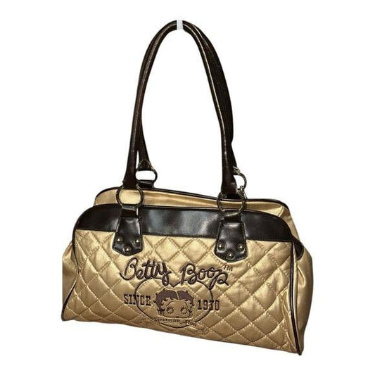 Betty Boop Handbag Women Large Gold Brown Good Quilted Satchel Y2K Retro Icon