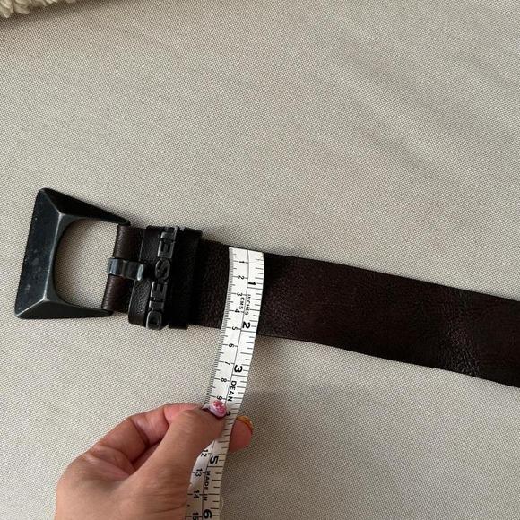 Diesel Leather Belt Mens 90cm Brown Excellent Geometric Buckle Y2K Made in Italy