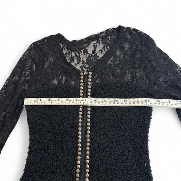 Unbranded Lace Zip Up Top Womens S Black Studded Boucle Y2K Goth Grunge