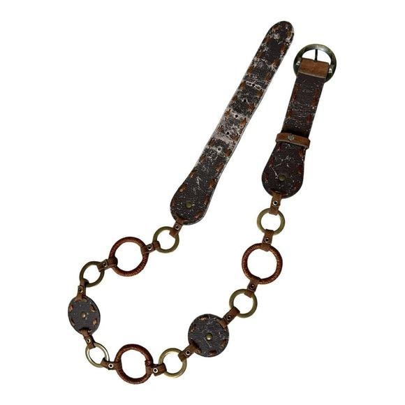 Unbranded Chain Link Belt Women M/L Brown Fair Boho Gemstone Whipstitch Y2K