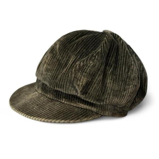Magill Newsboy Cap Women L Olive Green Fair Corduroy 8-Panel Painter Hat 90s