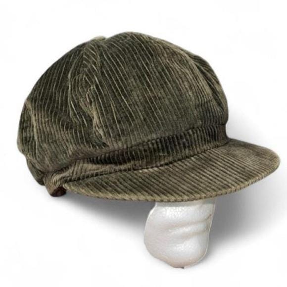 Magill Newsboy Cap Women L Olive Green Fair Corduroy 8-Panel Painter Hat 90s