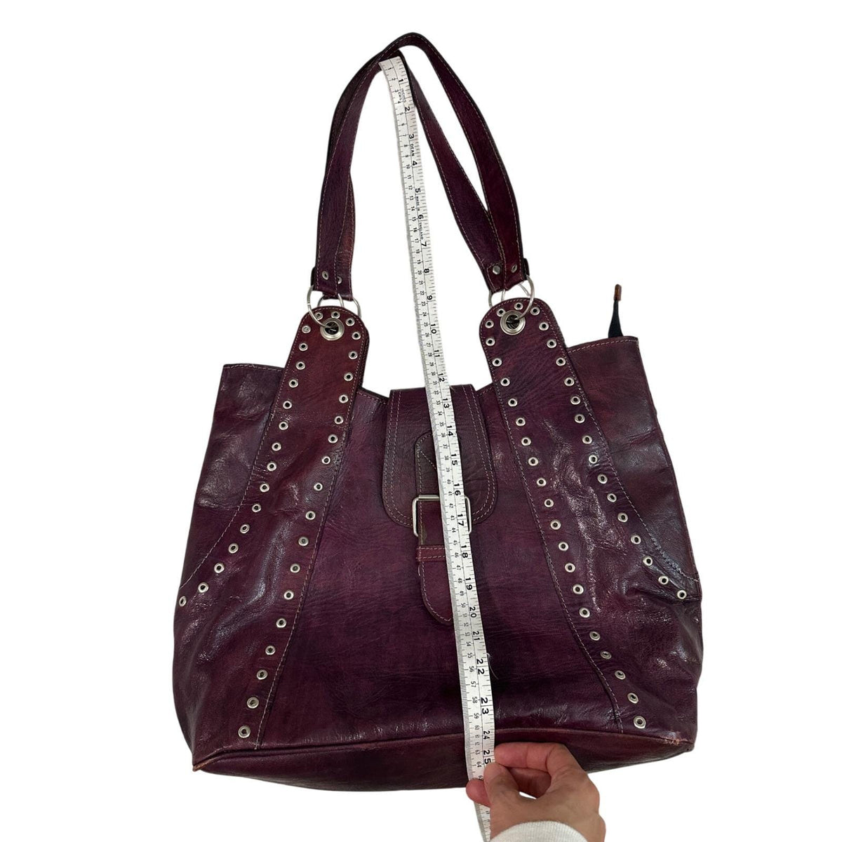 Unbranded Leather Studded Tote Bag Women Large Burgundy Y2K Boho 2000s