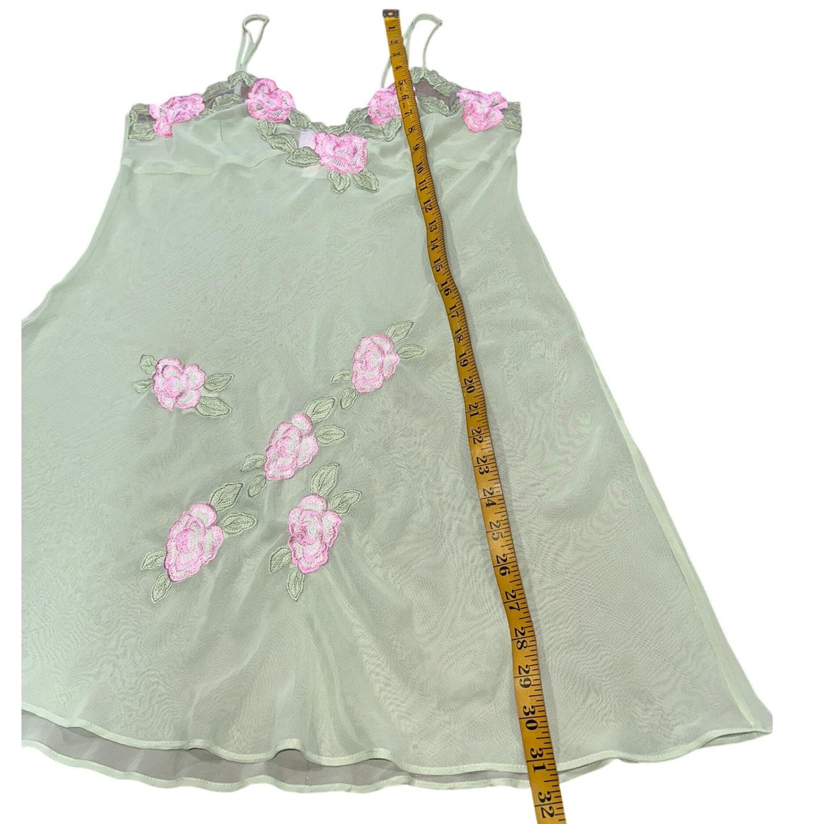 La Vie En Rose Chemise Women XL Green Pink Floral Embroidered Fairycore Night