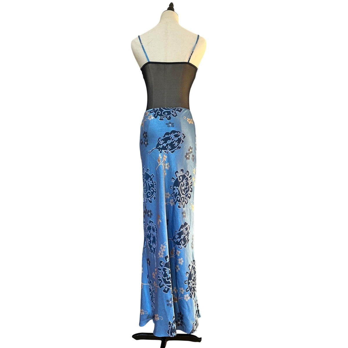 Georgette Maxi Dress Women Small Blue Floral Mesh Corset Y2K Vintage 90s USA