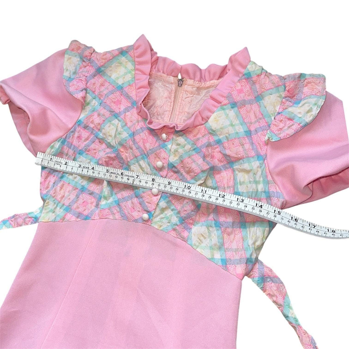 Vintage Maxi Dress Women Size 9/10 Pink Plaid Quilted Prairie Cottagecore 70s
