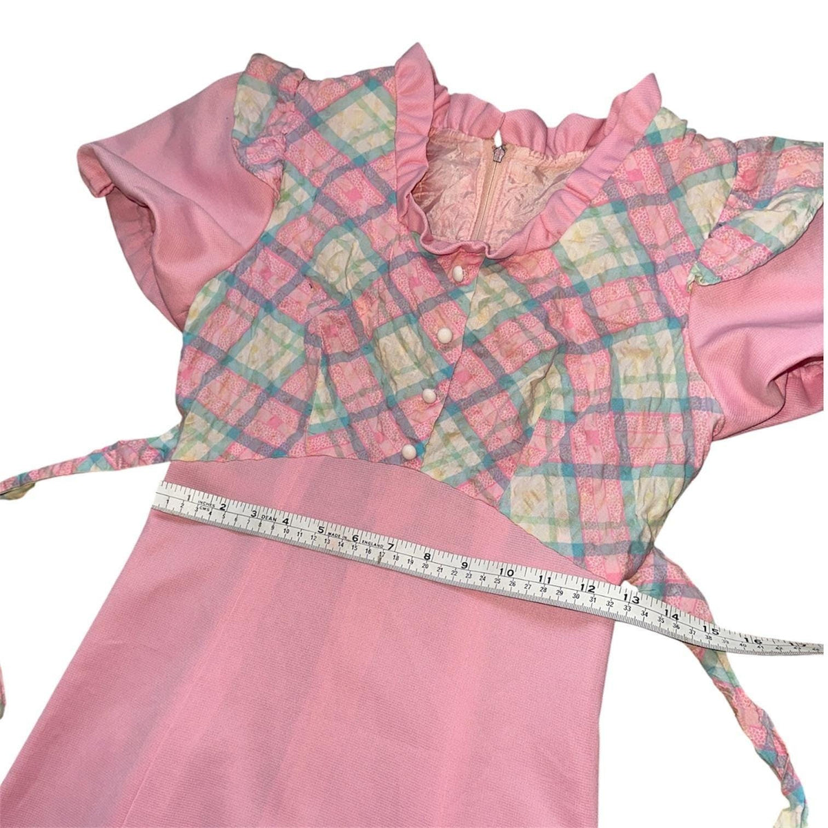 Vintage Maxi Dress Women Size 9/10 Pink Plaid Quilted Prairie Cottagecore 70s