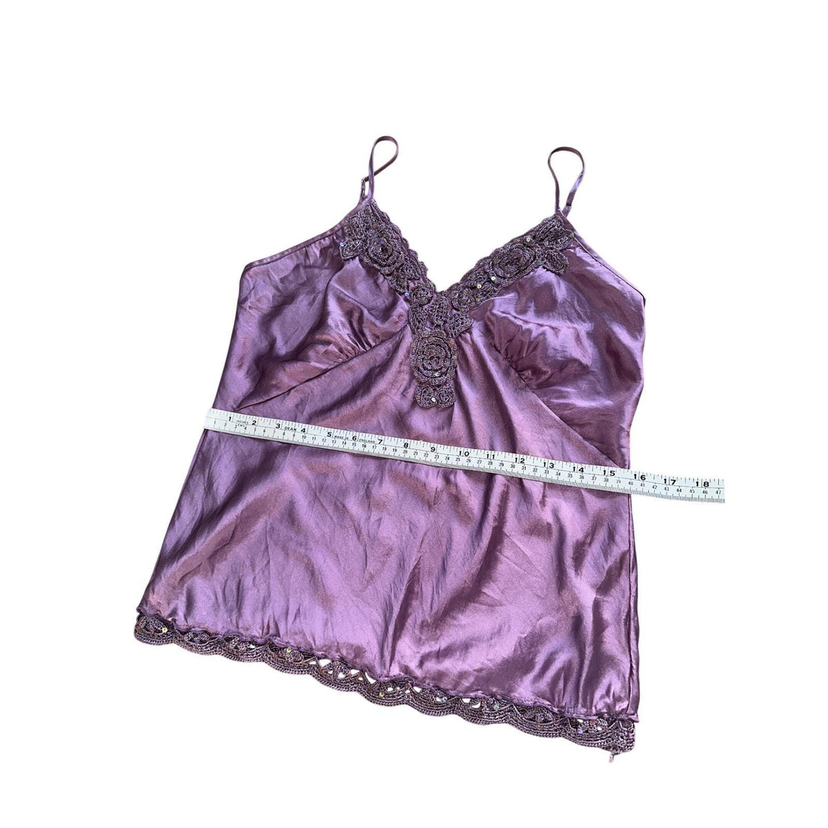 Hale Bob Silk Camisole Women M Purple Crochet Sequin Lace Trim Y2K Cami Top
